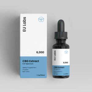 A 50ml bottle of cbd with blue and white label